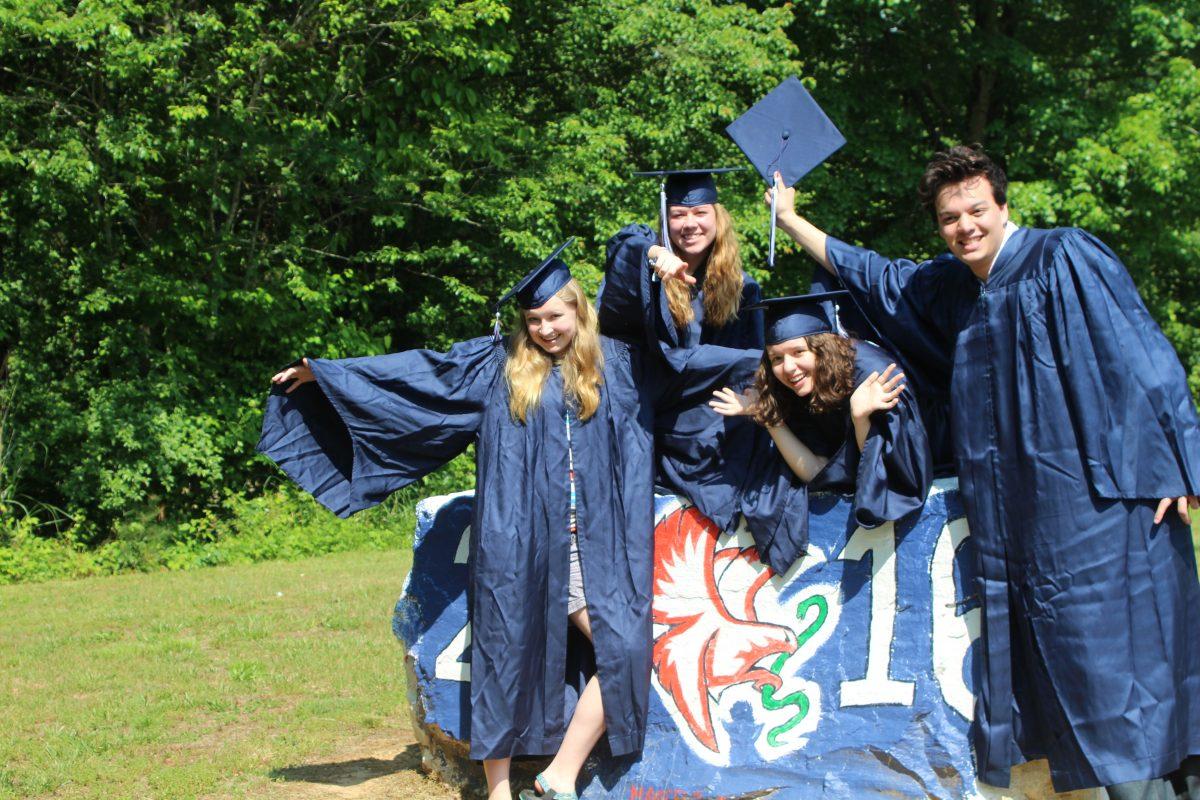 The Wingspan editors-in-chief celebrate graduation. Photo by Annalyse Wilkins